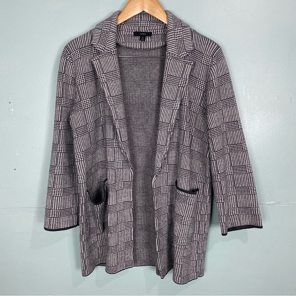J Crew Sophie‎ Open Front Sweater Blazer Glen Plaid Wool Blend Sz M - Picture 1 of 6